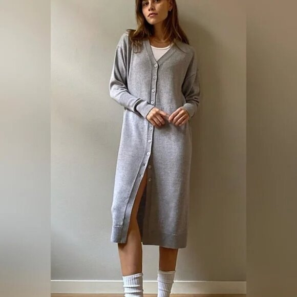 Aritzia Wilfred Utopia Wool Button Cardigan Midi Sweater Dress Grey Size XS - Picture 1 of 8